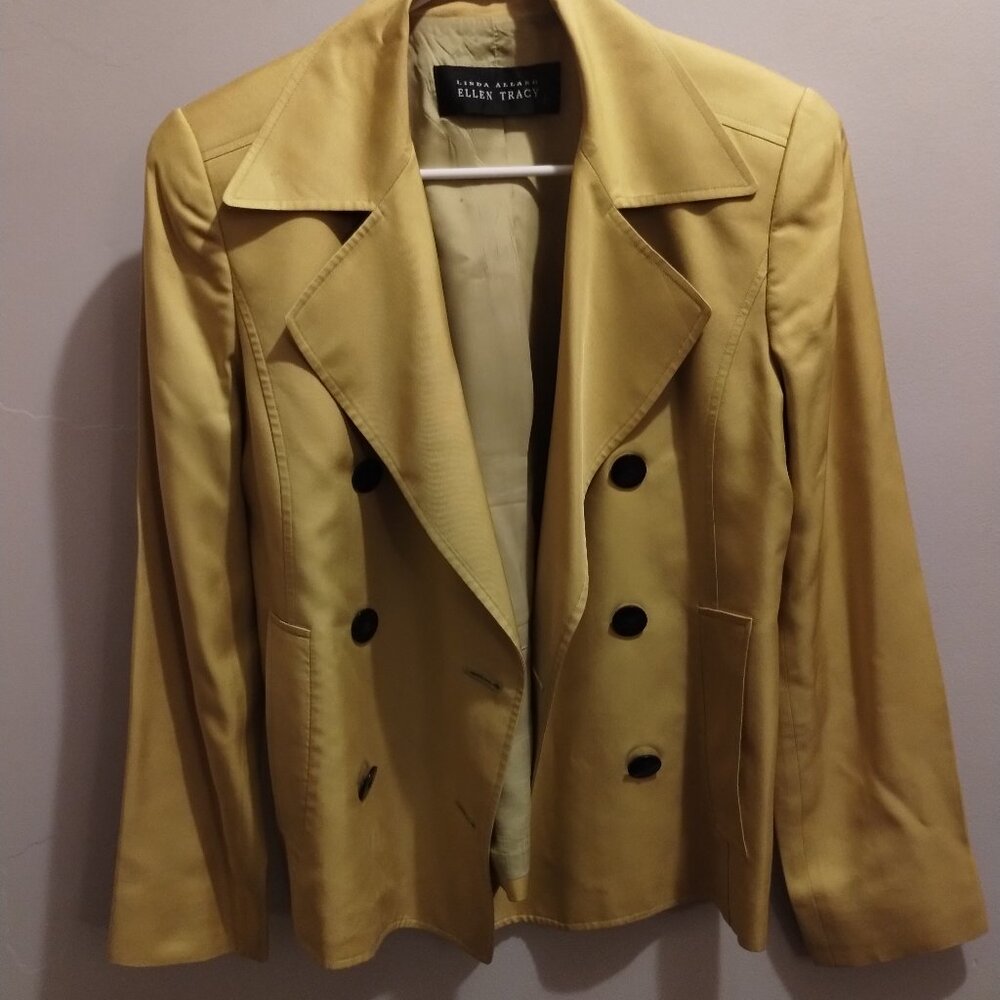 Ellen Tracy Linda Allard Vintage Yellow Silk Blazer Size 6.